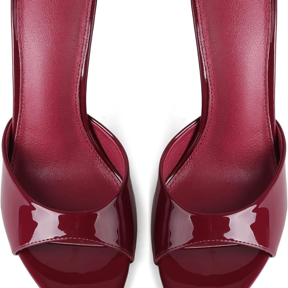 Women's Burgundy Patent Leather Pointed Toe High Heel Mules - Picture 3 of 8